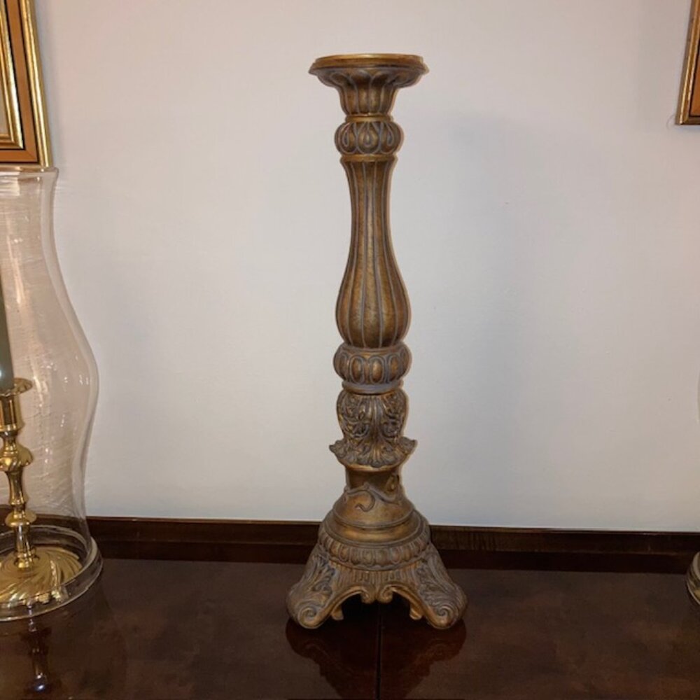 Vintage Fitz and Floyd Bronze Resin Baroque Style Floor Pillar Candle Stand 21"